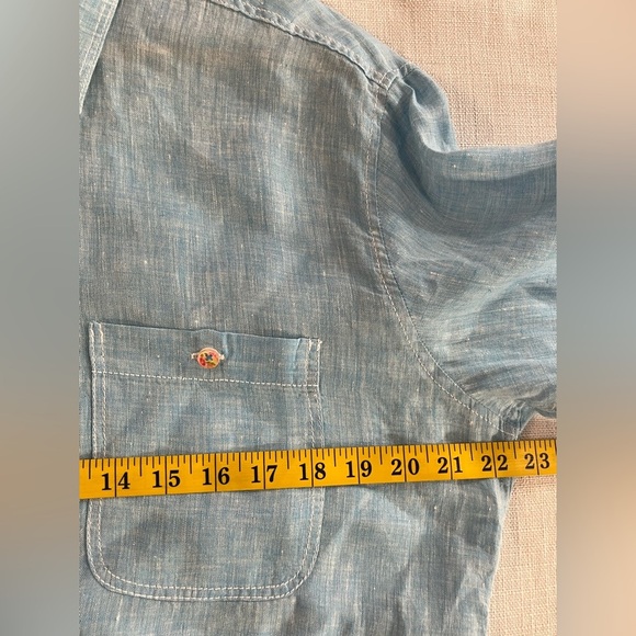 Bugatchi Shaped Fit 100% Linen Light Blue Button-Up Shirt Roll Top Sleeves M - Picture 10 of 13